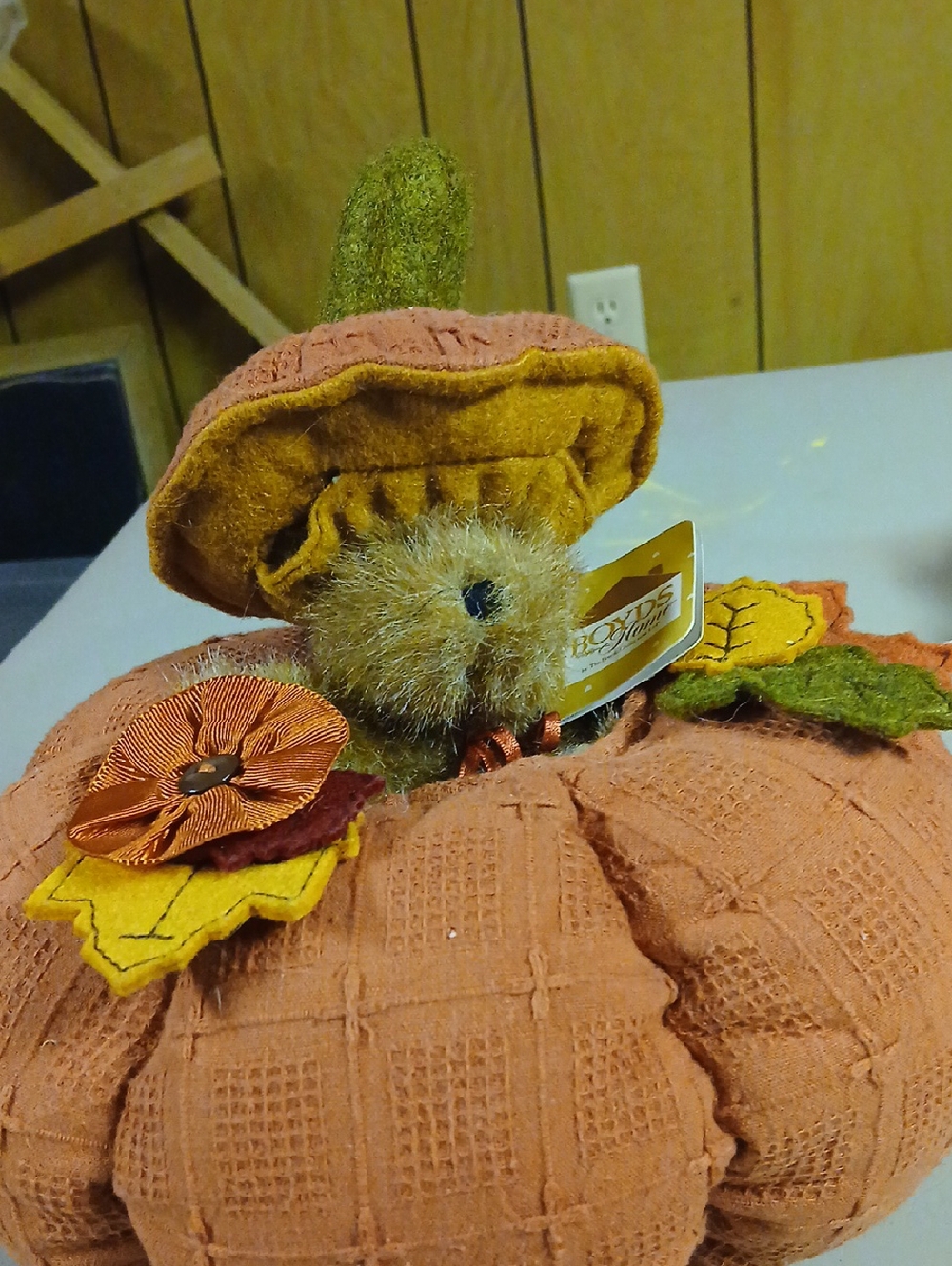 Boyds Bears Pumpkin Bear Decor in Orange, Green, Yellow, Brown